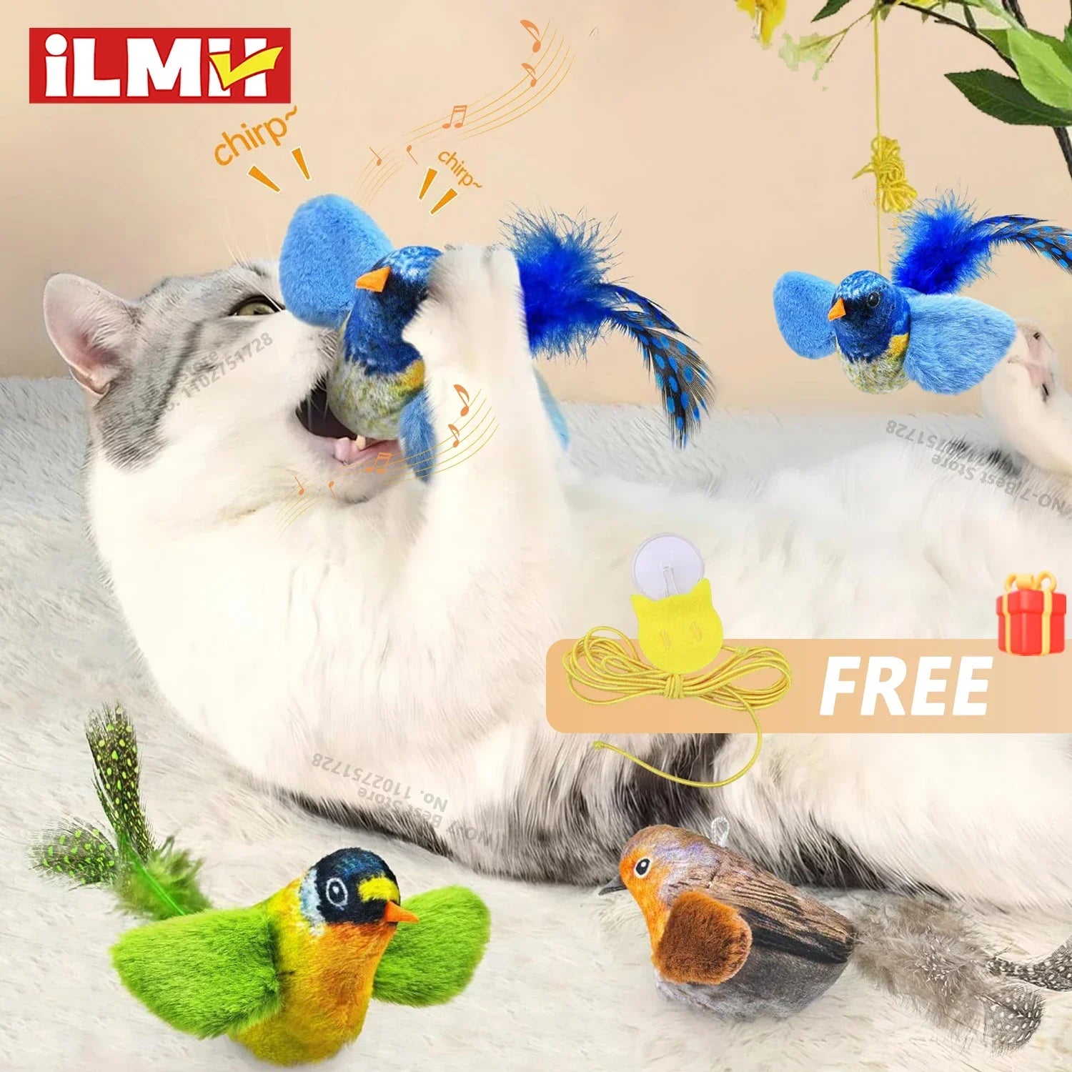 Juguete interactivo de pájaros para interiores para gatos, juguete para perseguir y provocar, juguete con sonido de hierba gatera, juguete divertido para gatos, juguete colgante de pared con forma de pájaros.