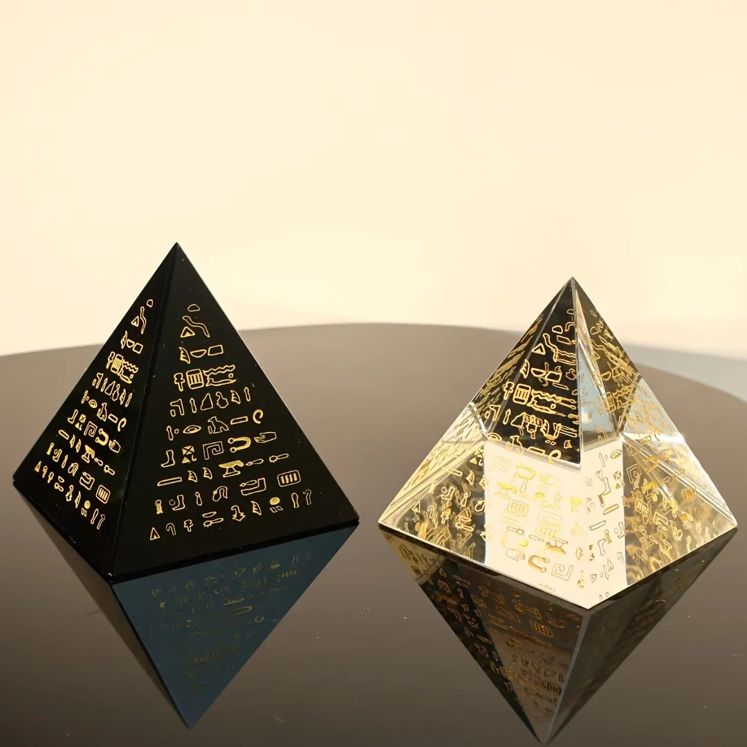 Adorno de pirámide de cristal con jeroglíficos del antiguo Egipto, decoración inspirada en la cultura histórica, ideal para coleccionistas y como regalo. Adorno de cristal para el hogar.