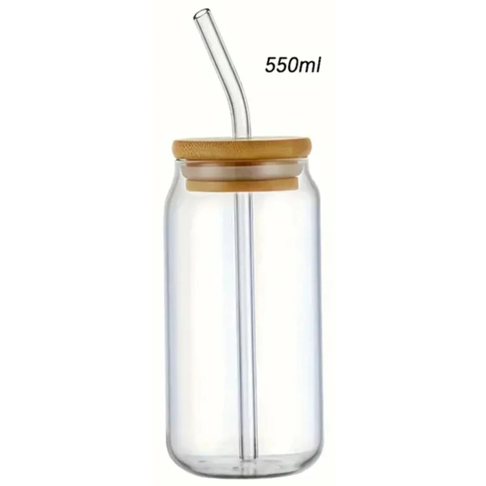 1 vaso de vidrio con tapa de bambú y pajita, 350 ml/550 ml, tarro Mason, taza de café con forma de lata de cerveza para cócteles, whisky, leche, zumo, cola.