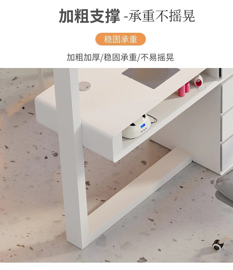 Cream Dust Collector Manicure Table With Lamp French Beauty Storage Nail Table Minimalist Aesthetic Table Ongle Salon Furniture