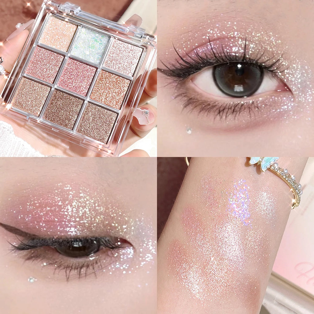 Iluminador con purpurina fina nacarada, paleta de sombras de ojos inteligente y deslumbrante. Color de larga duración, resistente al sudor y al agua.