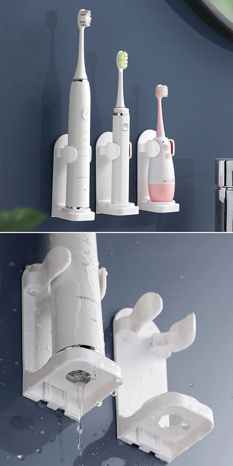 Soporte ajustable para cepillo de dientes, base para cepillo de dientes eléctrico, soporte de pared antideslizante de silicona, soporte para cuerpo de cepillo, adaptable al 99%.