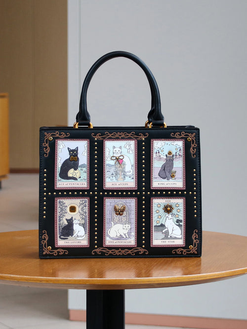 Bolso de mano de verano de alta gama 2025, nuevo bolso de mujer, diseño de nicho, bolso tote de azulejos de tarot, gran capacidad, bolso de gato lindo Y2K, extraño ganador