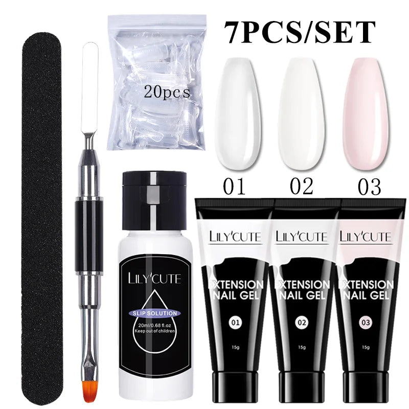 Kit de gel para extensión de uñas LILYCUTE de 15 ml, gel UV, acrílico, blanco, transparente, rosa, esmalte de uñas, lámpara LED, set de manicura para decoración de uñas.