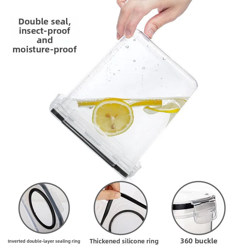 Caja de almacenamiento de alimentos sellada de 4 litros, de plástico transparente, sellada, a prueba de humedad y fugas, cubo organizador de cocina con estante
