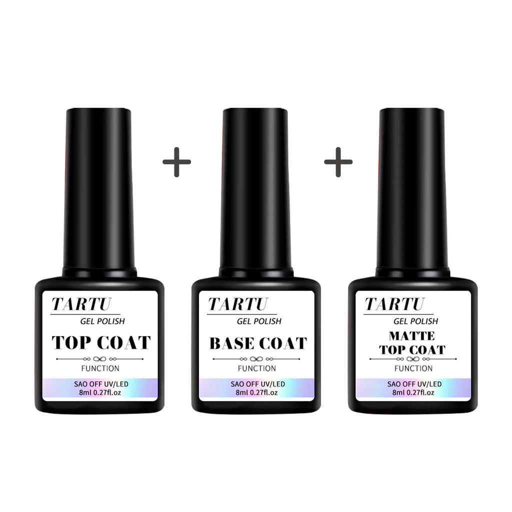 Set de gel funcional para decoración de uñas de 8 ml (1/2/3 unidades) con base y capa superior con efecto diamante, acabado mate y removedor.