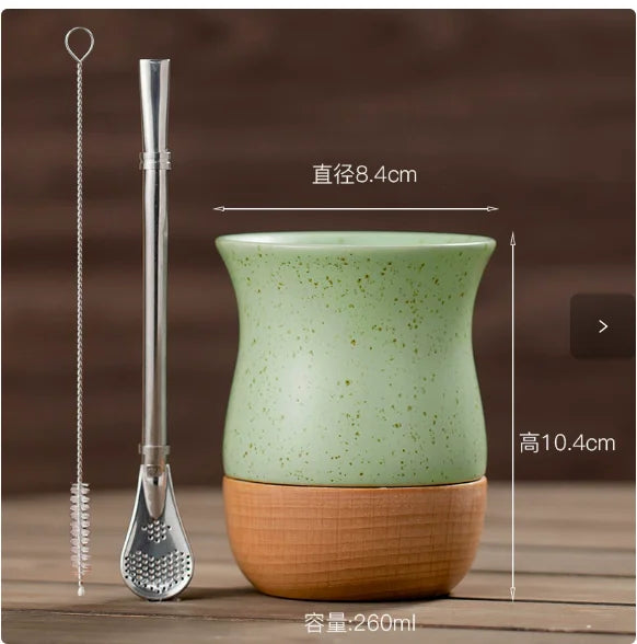 Mate de cerámica anti-quemaduras con pajita de acero inoxidable, taza especial para yerba mate, para el hogar y la oficina.