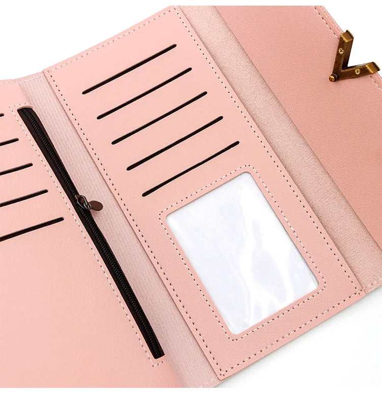 Nueva versión coreana de la cartera de mujer, cartera larga plegable en forma de V con hebilla, monedero de mano y tarjetero.