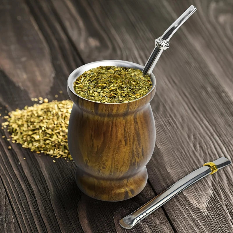 Juego de mate de acero inoxidable con doble pared, incluye 2 bombillas, una calabaza para mate con pajita y un cepillo de limpieza.