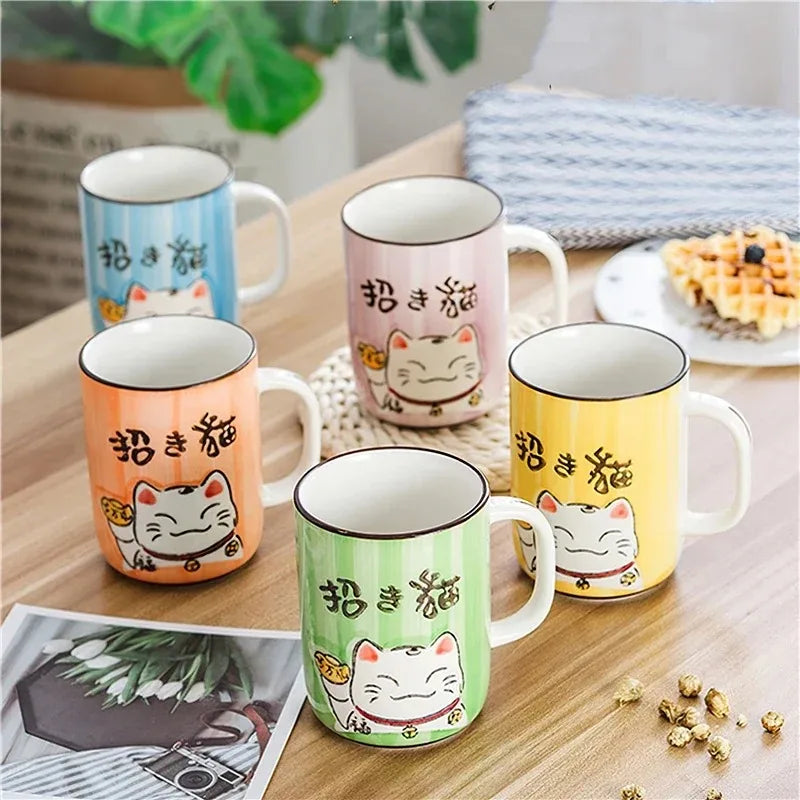 Taza de cerámica con diseño de gato de la suerte japonés, vaso de agua de alta capacidad para el hogar, la cocina y la oficina, ideal para café o té (400 ml).