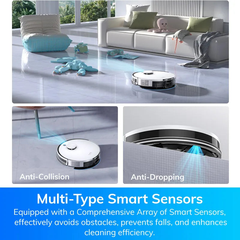 ILIFE A30 PRO, aspiradora y fregona robot con potencia de succión de 5000 Pa, vaciado automático, capacidad para 60 días, control por aplicación/mando a distancia, autonomía de 180 minutos.