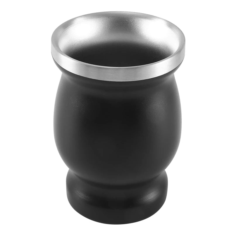 Juego de taza de yerba mate de doble pared de acero inoxidable con forma de calabaza, taza de café y agua, incluye 2 bombillas, pajitas, cuchara y cepillo de limpieza, 237 ml (8 oz), color negro - A07G