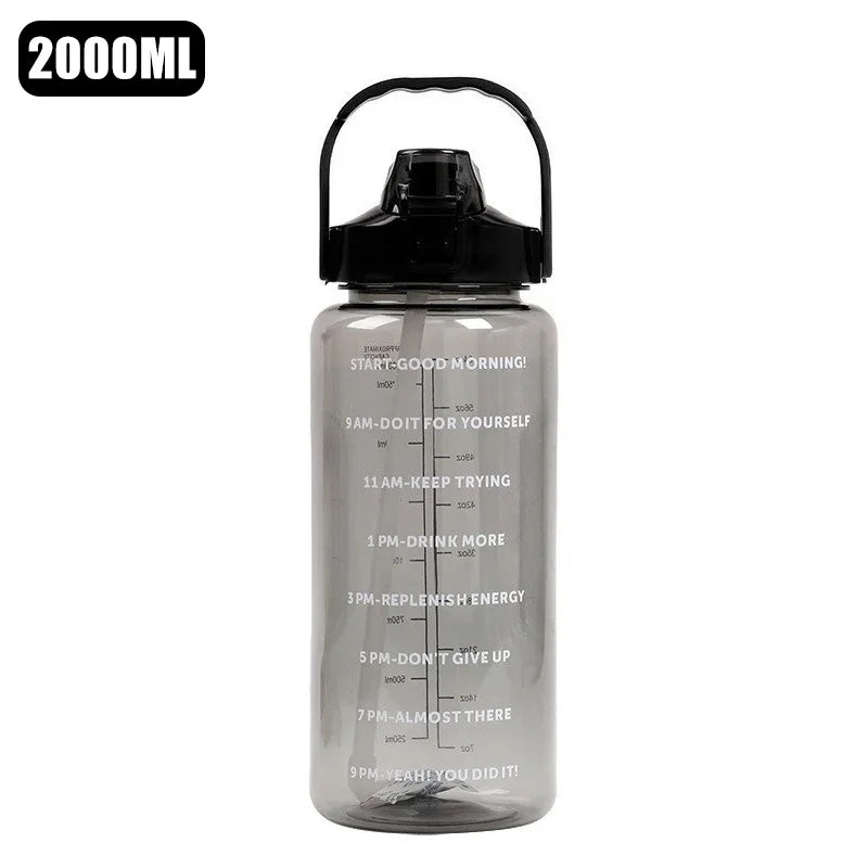 Botella de agua grande de 2 litros, portátil, con pajita de plástico, ideal para viajes, deportes y fitness. Vaso grande de alta calidad, universal para adultos.