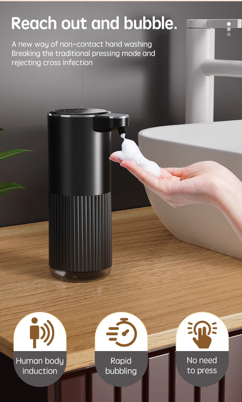 Dispensador automático de jabón HQ, accesorios de baño, dispensador automático de jabón líquido de 360 ml, tipo C, color blanco, 4 niveles de jabón en espuma.