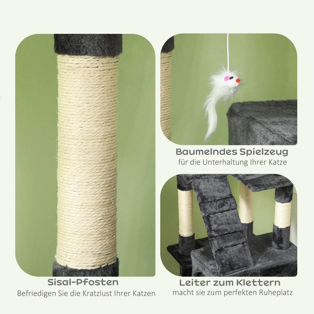 Árbol rascador para gatos PawHut, poste rascador para gatos, árbol para trepar y jugar con gatos.