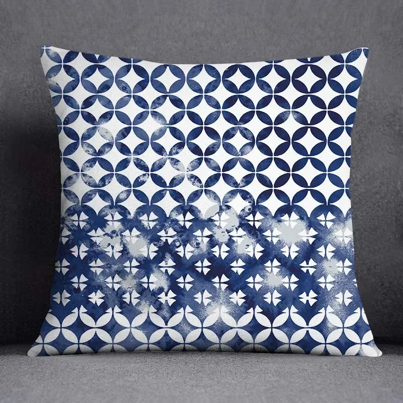 Funda de cojín de 45x45 cm con estampado geométrico, poliéster, azul grisáceo, funda de almohada para sofá, cojín decorativo, funda de almohada para el hogar