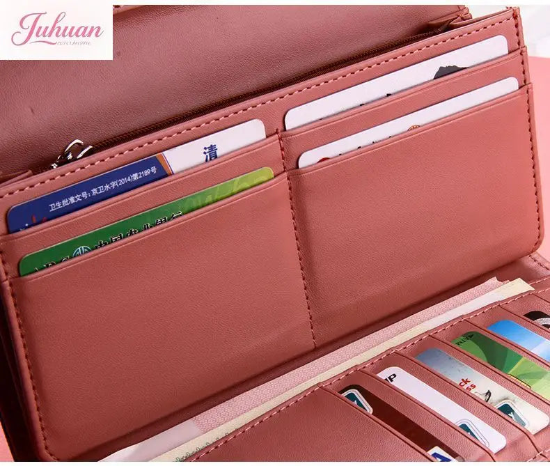 Cartera japonesa lolita para mujer, estilo casual, larga, de gran capacidad, con lazo, plegable, con tres compartimentos, linda y dulce, para tarjetas.