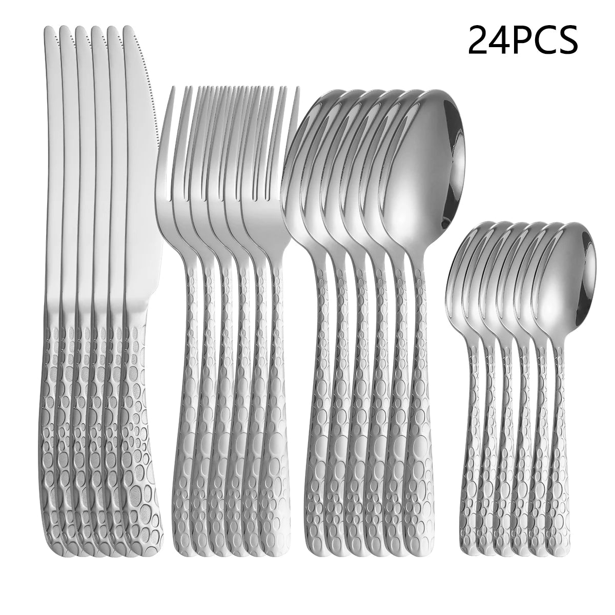 Vajilla de acero inoxidable plateada de 4/6/16/24 piezas con cuchillo para carne, tenedor de mesa, cuchara sopera y cucharilla de té. Vajilla delicada para el hogar.