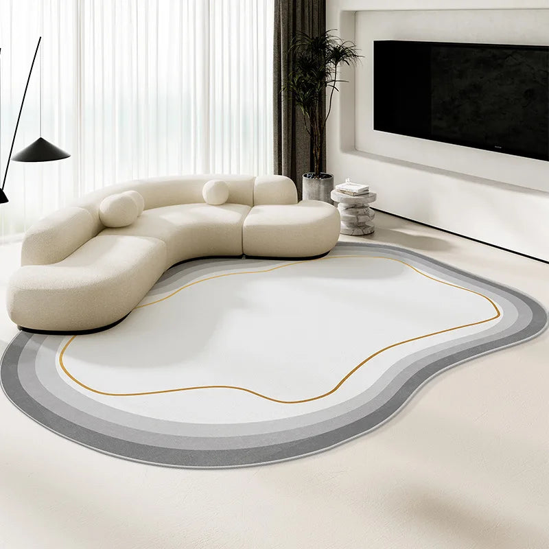 Alfombra de terciopelo irregular estilo crema para sala de estar, alfombra antideslizante de cobertura total para sofá o mesa de centro, fácil mantenimiento, decoración del hogar.