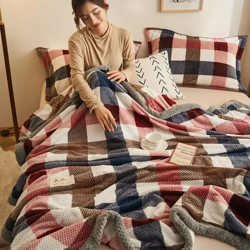 Manta de punto suave de hilo de chenilla, lavable a máquina, hecha a mano con ganchillo, ideal para sofá o cama.