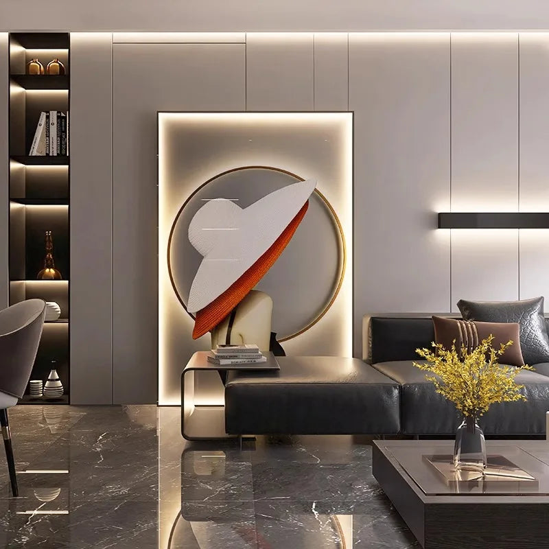 Decoración moderna minimalista para sala de estar, mural con luces LED pintadas, lujosa pintura para suelo, fondo de sofá, cuadro para colgar en la pared