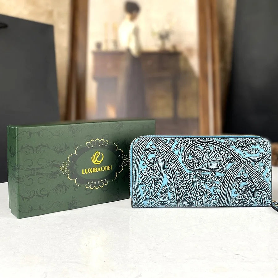 Cartera larga de lujo de diseño vintage, estilo bohemio, versátil, tarjetero, cartera multifuncional para mujer, estuche portátil para tarjetas.
