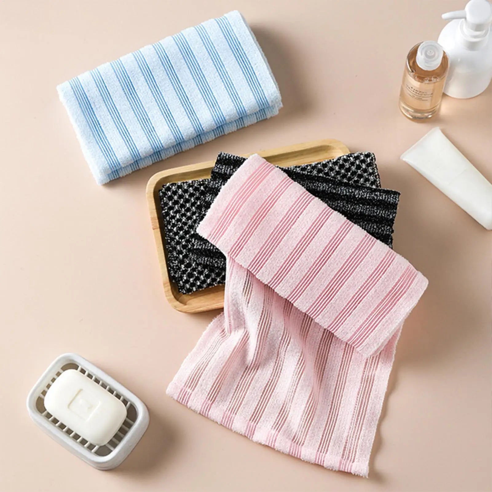 Toalla exfoliante para baño, paño para lavar el cuerpo y la espalda, esponja suave para ducha, accesorios esenciales de limpieza para el baño.