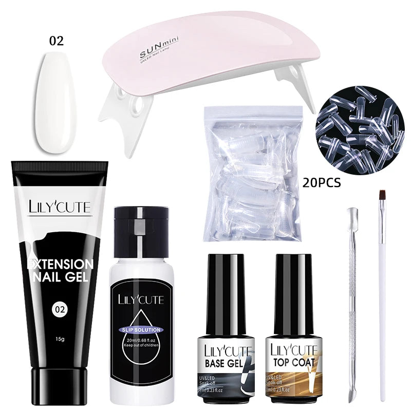 Kit de gel para extensión de uñas LILYCUTE de 15 ml, solución acrílica, esmalte en gel con lámpara para uñas para una rápida extensión, gel UV para uñas.