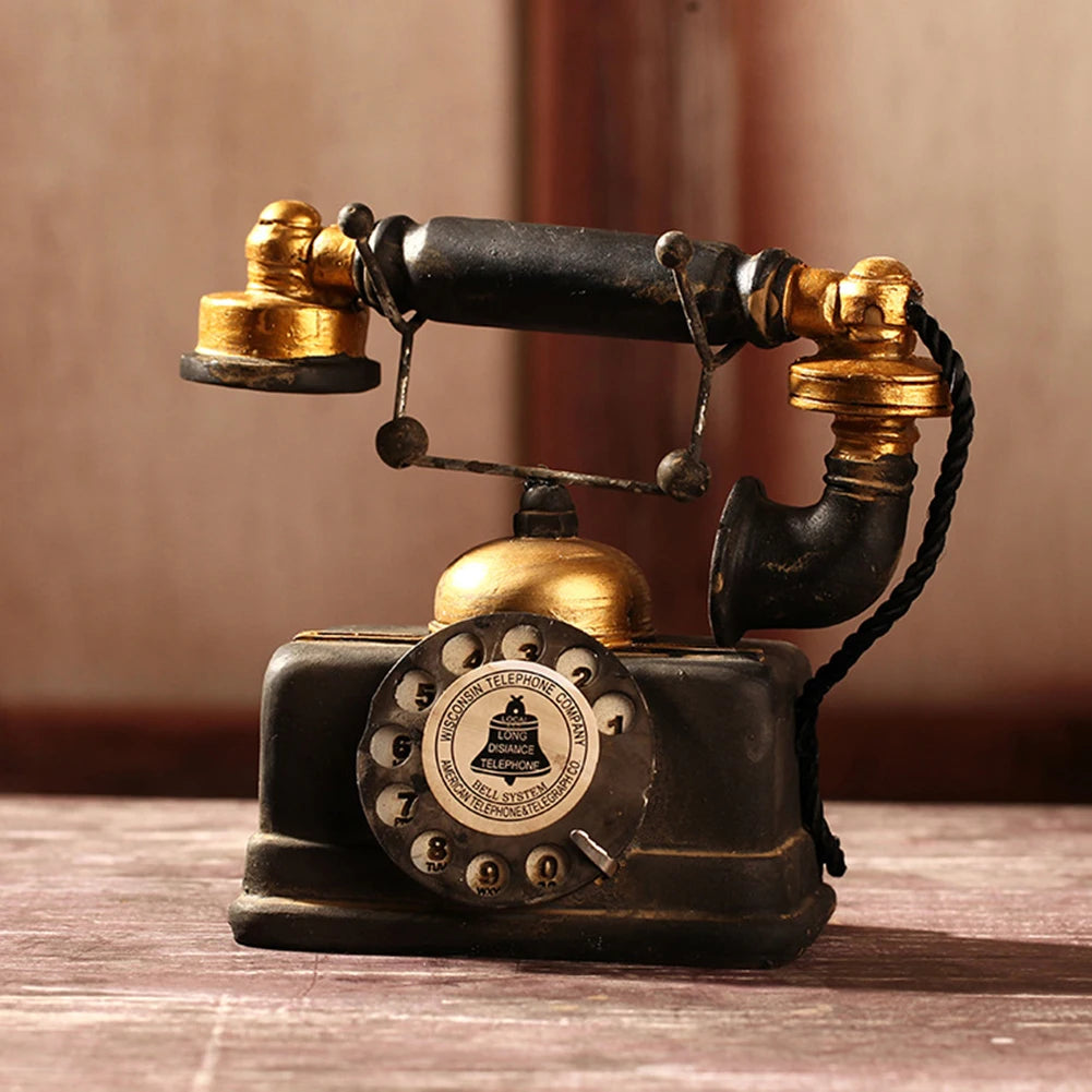 Modelo de teléfono antiguo Adorno de escritorio antiguo Decoración artesanal para bar y hogar Regalo Acabado exquisito Ambiente sencillo