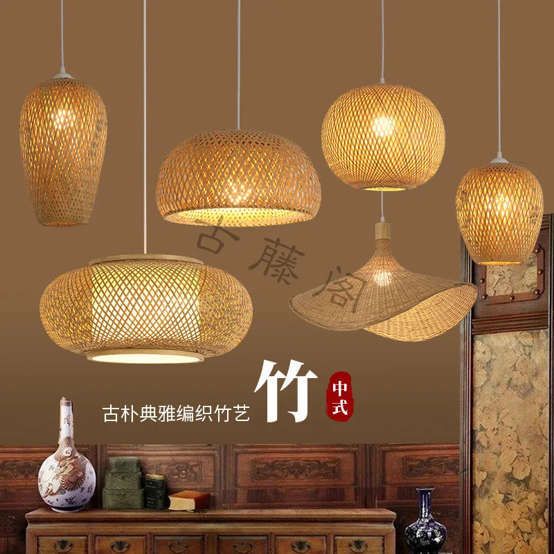 Lámpara colgante de bambú de última moda, luces de techo de ratán y mimbre, trenzado tejido a mano, suspendida, para el hogar y el comedor, decoración interior trenzada.