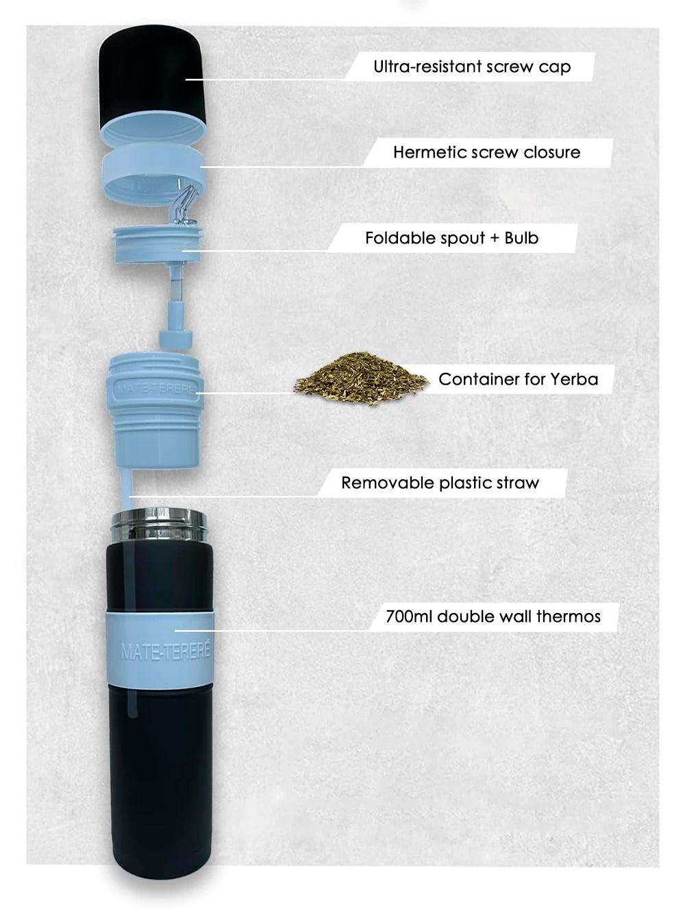 TERMO de acero inoxidable con aislamiento al vacío, portátil con pajita filtrante, para preparar té de hojas sueltas y yerba mate.