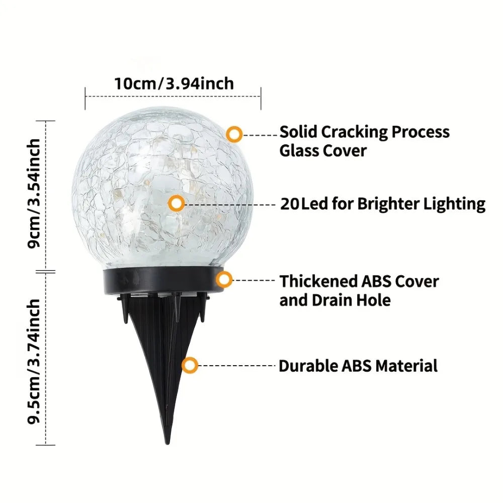 Globos solares de cristal agrietado - Luces esféricas impermeables para exteriores, ideales para la decoración de patios y jardines.