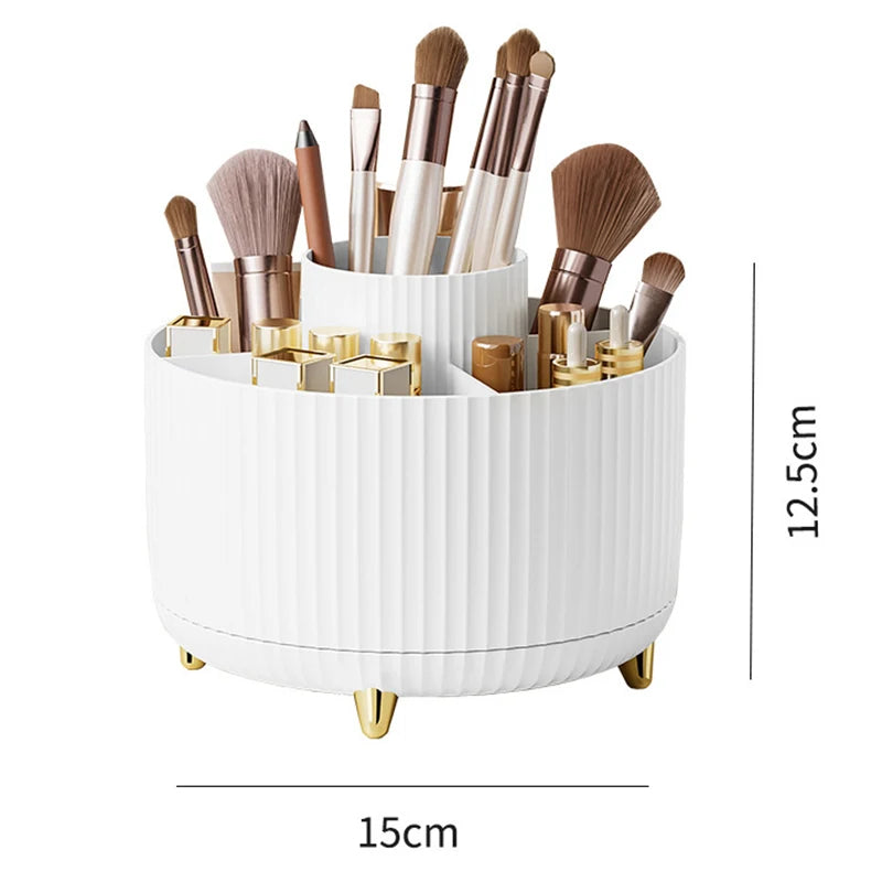 Caja organizadora de maquillaje giratoria de 360° para escritorio, de gran capacidad, para baño, portátil, para lápiz labial, brochas de maquillaje y bolígrafos.