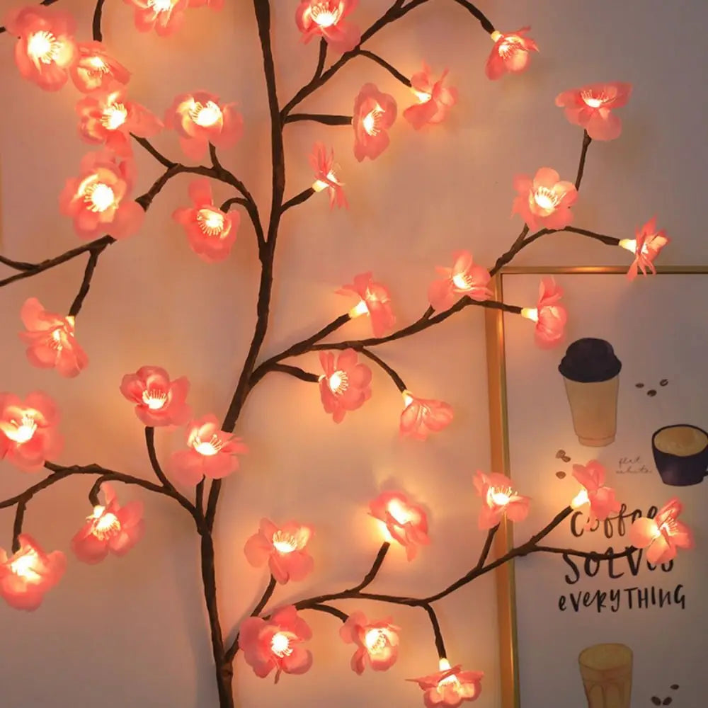 Guirnalda de ramas de cerezo con luces LED, 72/96 luces LED, ramitas de sauce y flores de durazno, ideal para fiestas en interiores, paredes, puertas y ventanas.