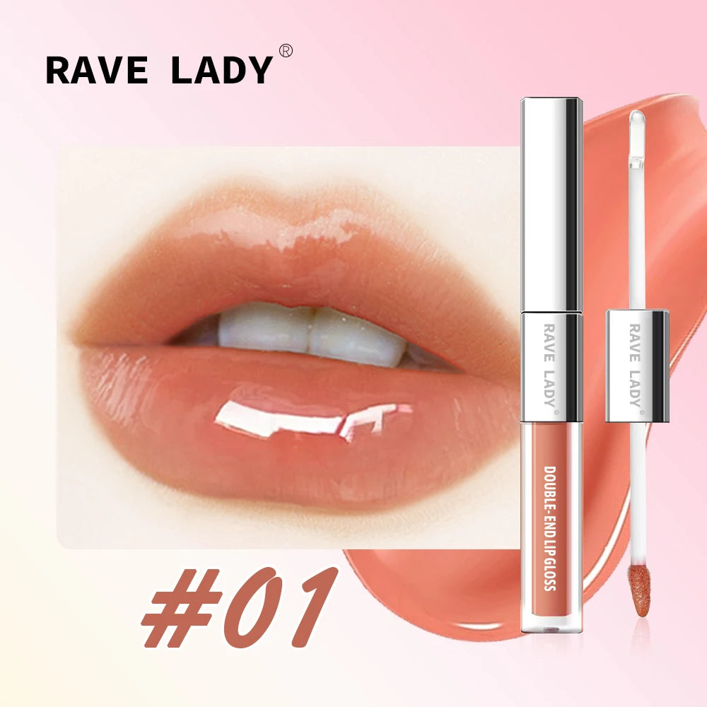 Brillo labial mate de doble punta 2 en 1, aceite labial hidratante transparente, brillo labial líquido con destellos y efecto espejo.