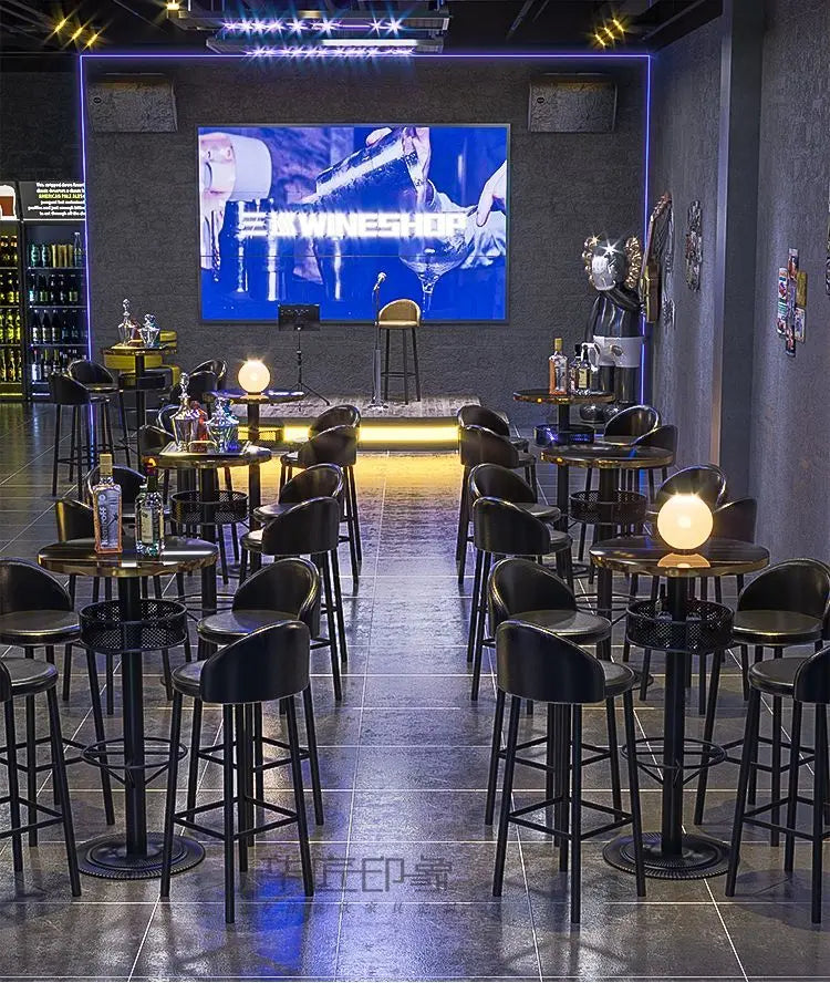 Modern Vintage Bar Stools: Iron Base Stools + Distressed Wood Tables Retro Pub Stools & High-Top Tables – Industrial Bar