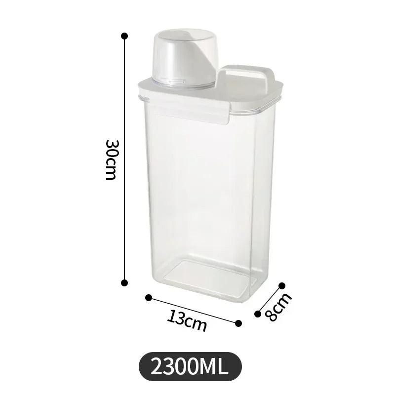 Dispensador hermético de detergente en polvo de 1100/1800/2300 ml. Caja de almacenamiento transparente para detergente líquido en polvo con tapa.