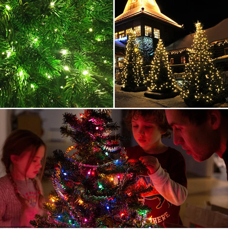 Guirnalda de luces LED de alta calidad con cable de goma, 100 m, 800 LED, 8 modos, 220 V/110 V, para exteriores, jardín, patio, césped y decoración navideña.