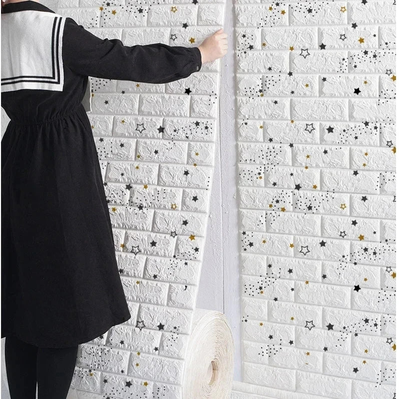 Papel pintado autoadhesivo 3D de 70 cm x 1/5/10 m, continuo, impermeable, con diseño de ladrillo. Ideal para sala de estar, dormitorio, habitación infantil y decoración del hogar.