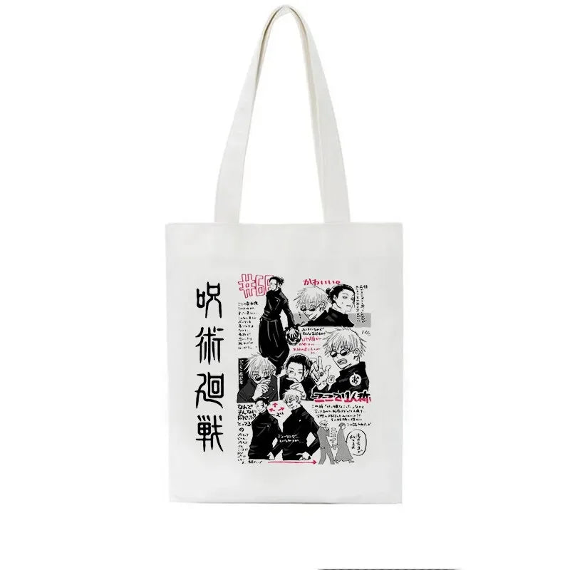 Bolso de mujer Jujutsu Kaisen, bolso de lona, bolso de hombro de anime japonés para mujer Ins Harajuku, bolso de compras vintage de dibujos animados de gran capacidad.