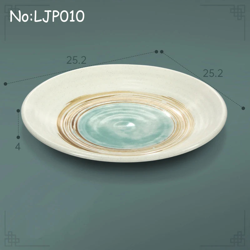 Juego de platos planos de melamina, bandeja comercial para comida rápida, plato plano para sushi y filete de restaurante, estilo palacio, vajilla irrompible