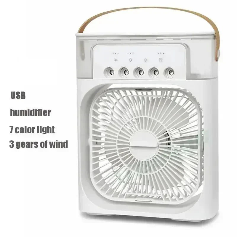 Ventilador 3 en 1, aire acondicionado doméstico pequeño, enfriador de aire, luz nocturna LED, humidificador portátil, ventilador con ajuste de aire, ventilador para oficina y hogar.