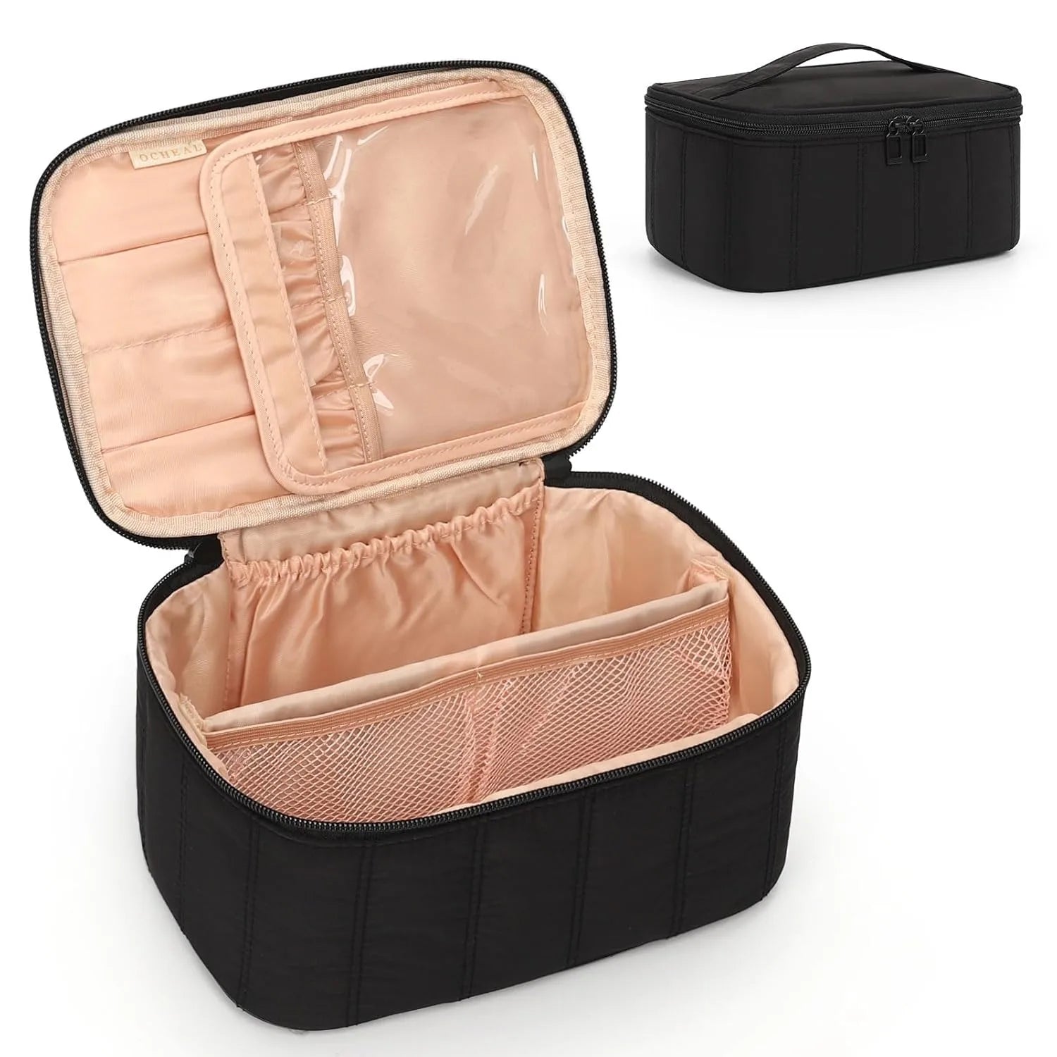 Neceser portátil de gran capacidad para maquillaje de viaje, organizador de maquillaje negro para mujeres, neceser para niñas que viajan.