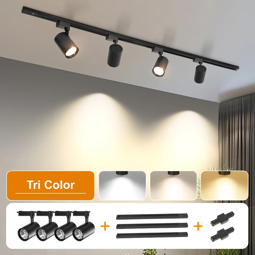 Juego completo de focos LED de riel de 50W, 40W y 20W con tecnología COB para iluminación de riel de techo en interiores, ideales para la decoración de salas de estar y cocinas.