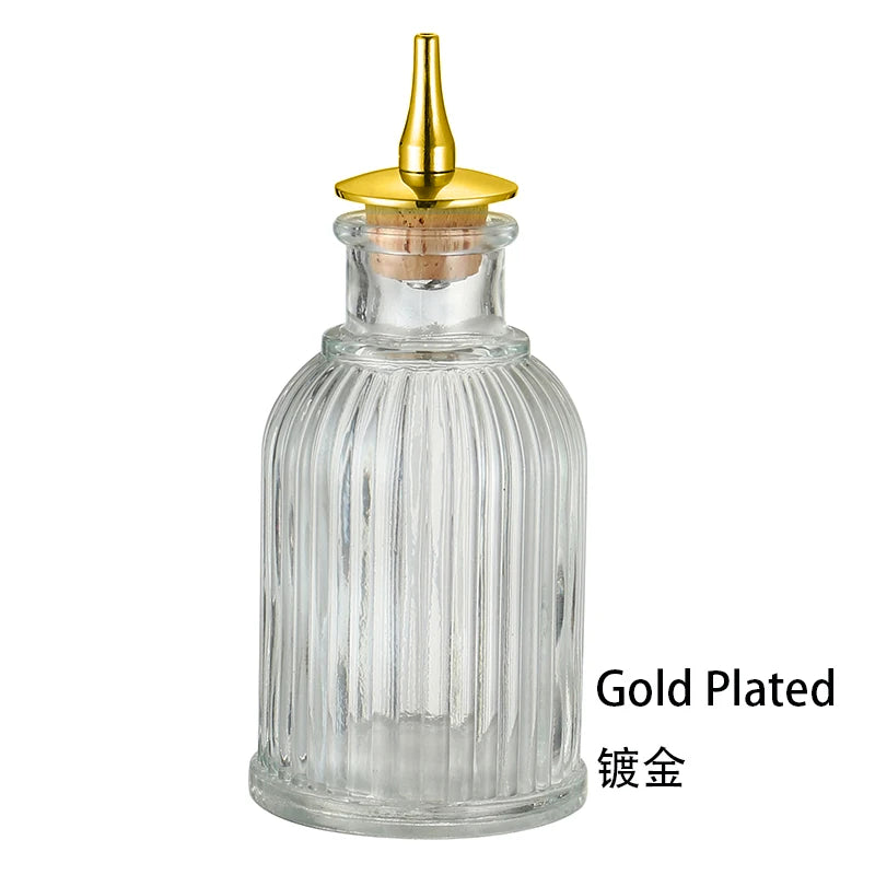 Botella de amargo - Botella de vidrio vintage, botellas decorativas con tapón dosificador, botellas dosificadoras para preparar cócteles, ideal para bartenders.