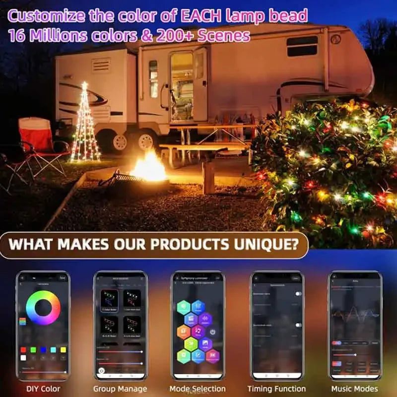 Guirnalda de luces LED Bluetooth WS2812B Dreamcolor RGBIC DIY para fiestas, festivales, árboles de Navidad, decoración de bodas, guirnalda, lámpara USB