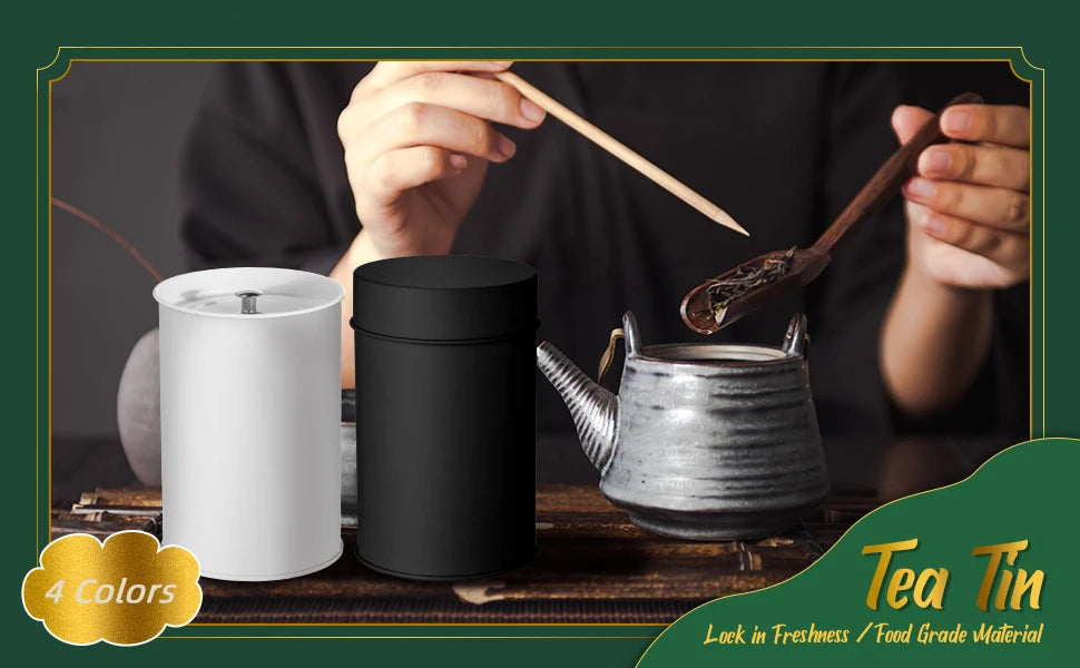 Bote de hojalata para té a granel, 473 ml (16 oz), redondo, con doble cierre hermético y tapa. Contenedor para guardar café y azúcar en la cocina.