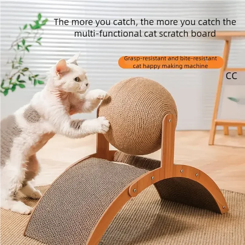Rascador de madera 2 en 1 para gatos, tabla rascadora de sisal, juguete duradero para raspar las patas, raspador de madera maciza para gatos y gatitos. Artículos para mascotas.