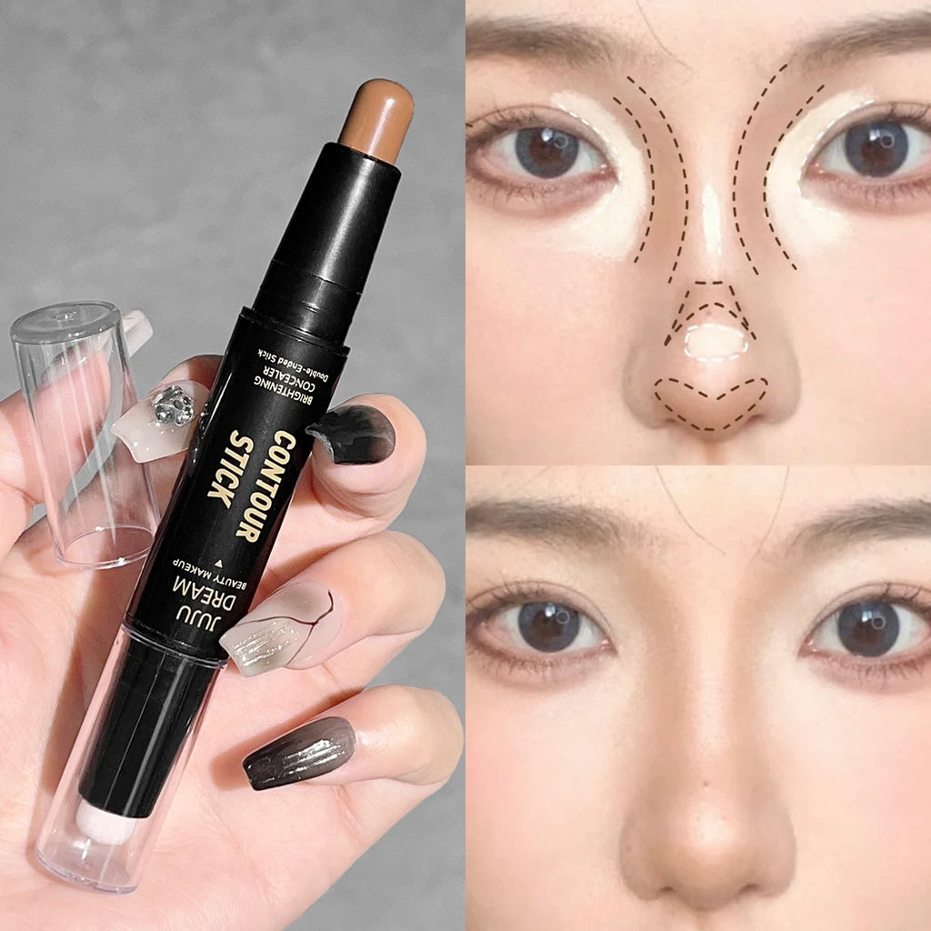 Barra de contorno de doble punta, base de maquillaje facial, corrector, ojeras de larga duración, corrector de contorno, maquillaje