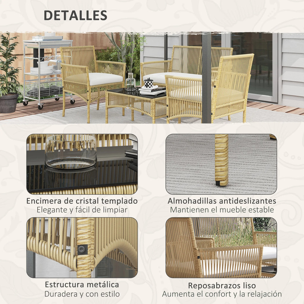 Conjunto de muebles de jardín de ratán Outsunny de 4 piezas con sofá, sillones y mesa.